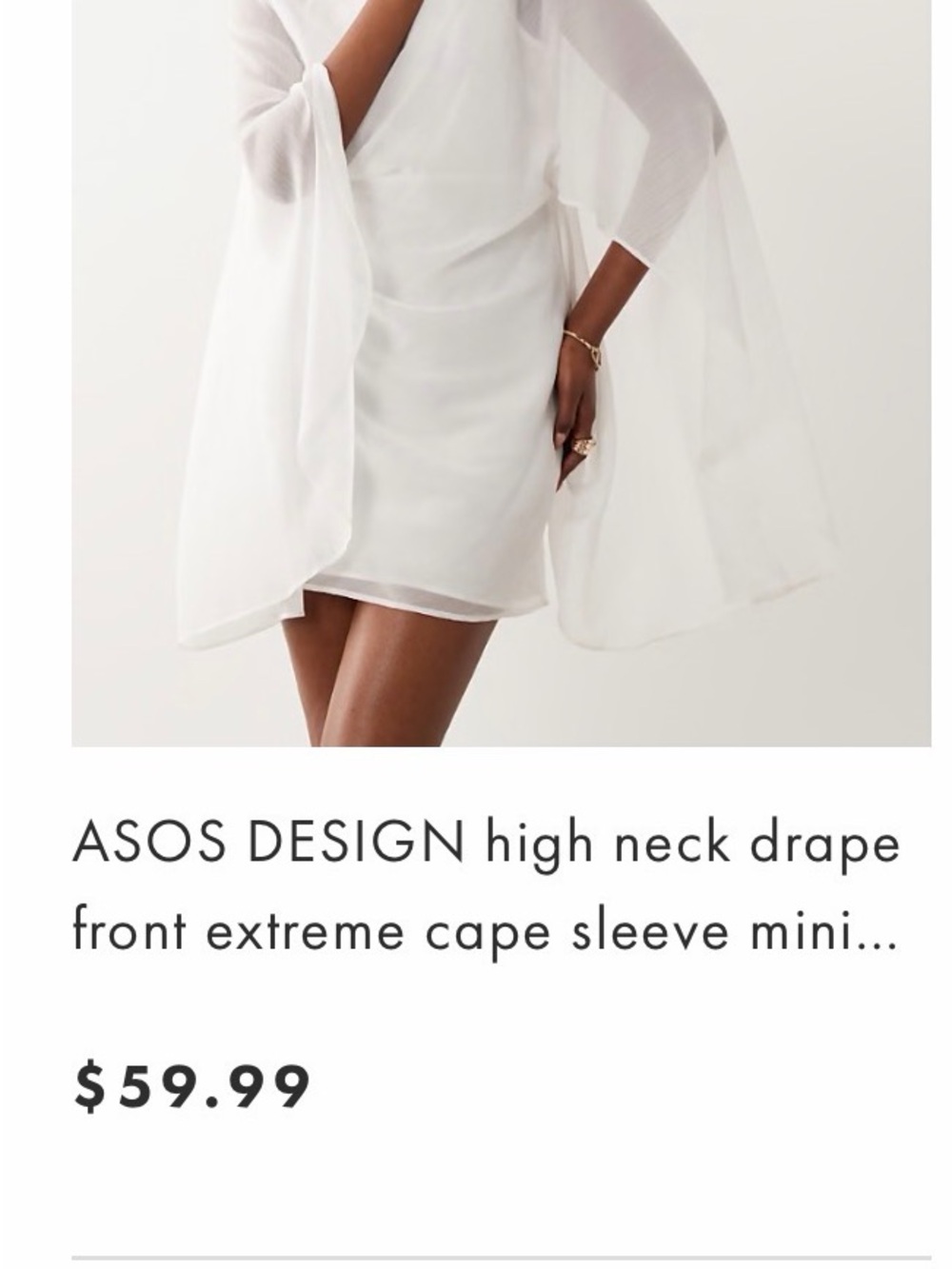 ASOS White High-Neck Drape Front Cape Sleeve Mini Dress